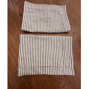 Pottery Barn Navy Blue Cream Striped Set of 2 Standard Pillow Cases Cotton